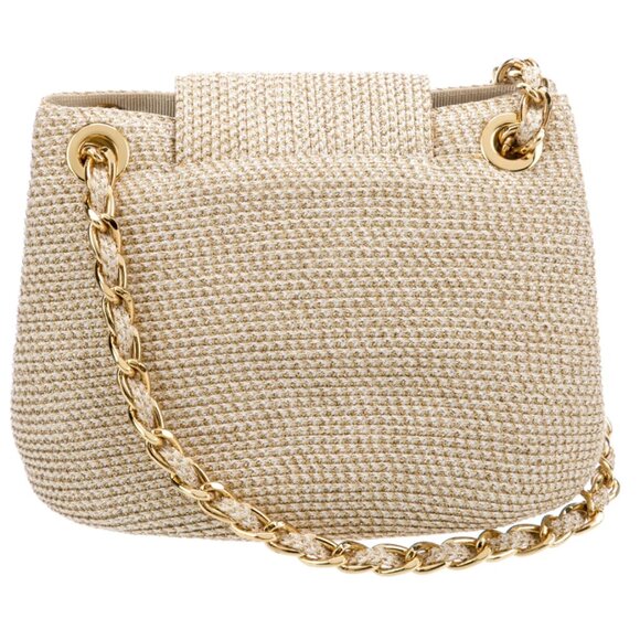 Eric Javits Raffia Sand Dollar Top Handle Chain Strap Gold Metallic Bag - Picture 12 of 13